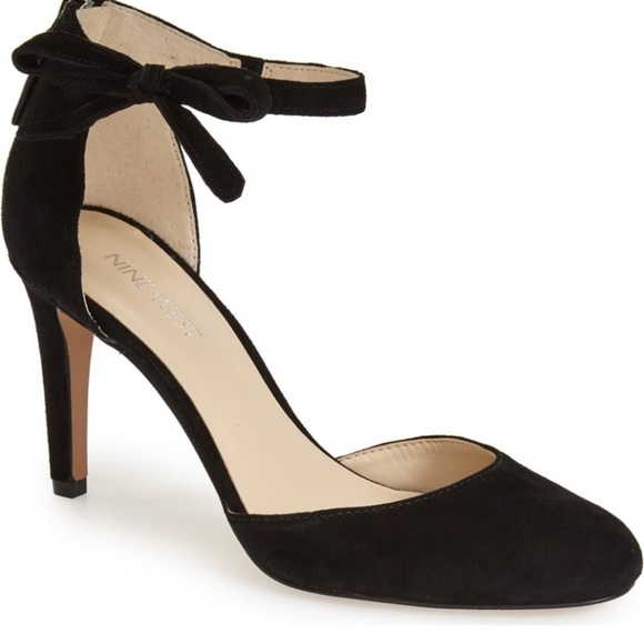 NINE WEST HOWLEY BLACK SUEDE SIZE 7 BNIB ANKLE STRAP STUNNING EVENING PUMP HEEL - Picture 2 of 13